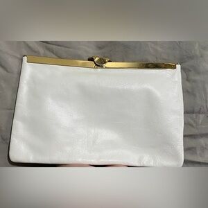 Vintage 1960s genuine leather clutch with gold hardware